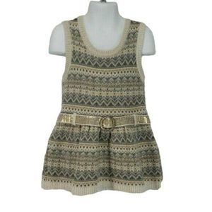 Little Lass Girls Crochet Tan Zig Zag Boho‎ Sleevless Sweater Dress Size 5